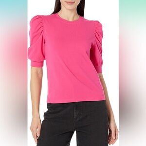 NWT The Drop Women's Mariko Puff-Sleeve Crew-Neck Stretch Jersey T-Shirt